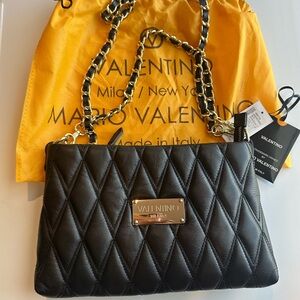 Valentino Black Quilted Shoulder Bag with Gold Accents